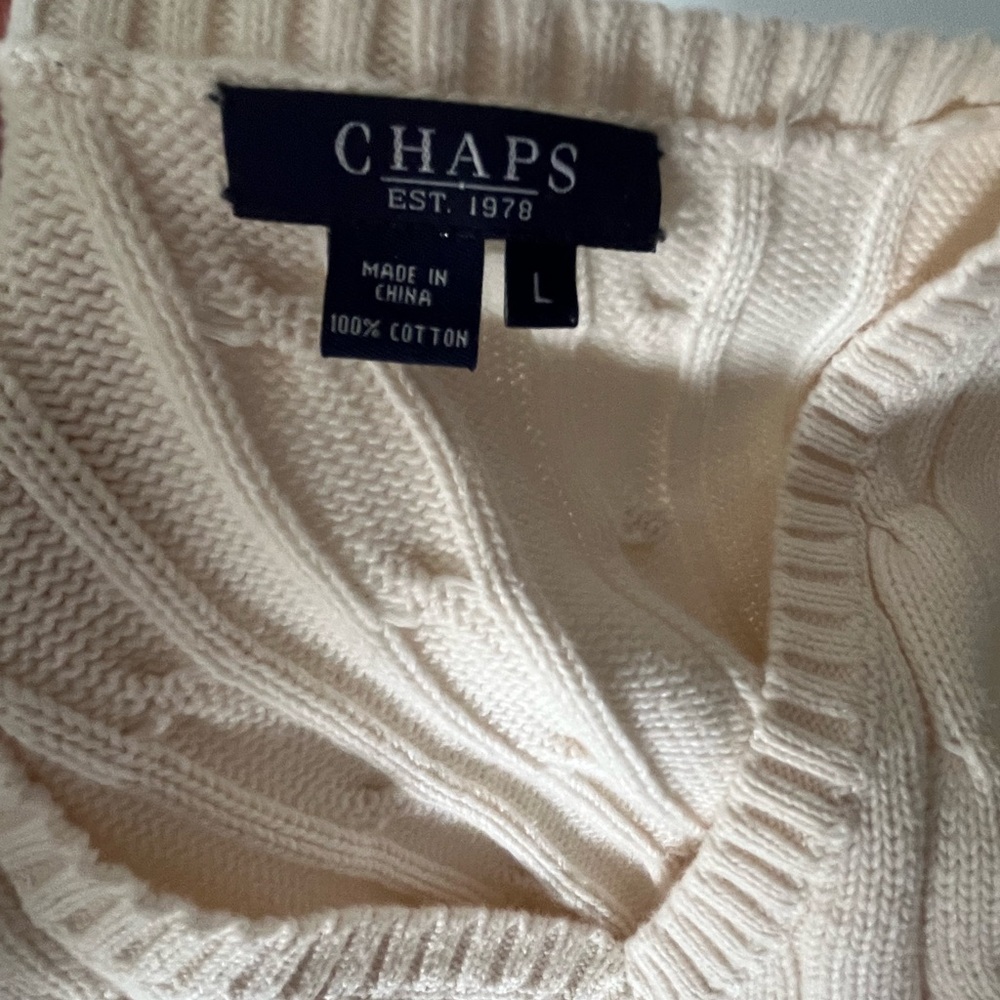 Chaps by Ralph Lauren V-Neck Cable Knit Sweater in Cream - Picture 6 of 6